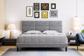 Homhougo King Size Bed Frame Upholstered Platform, Bed Frame with Square Velvet Headboard, Wooden Slats Support, Non-Slip and Noise-Free, No Box Spring Needed, Easy Assembly(Light Gray)