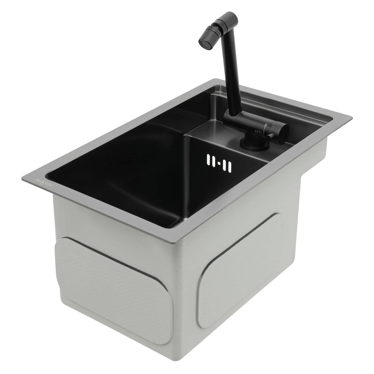 Modern Drop in Bar Sink, Single Bowl Kitchen Sink with Foldable Faucet, Black Nano 304 Stainless Steel Utility Sink for Compact Kitchen Commercial Hotel RV Laundry