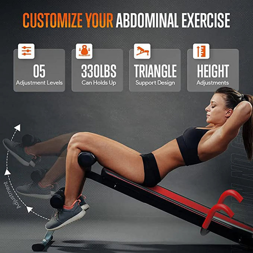 Squatz adjustable Sit-up Bench - Supine Board With Handrail for Abdominal Training, Five Adjustment Levels
