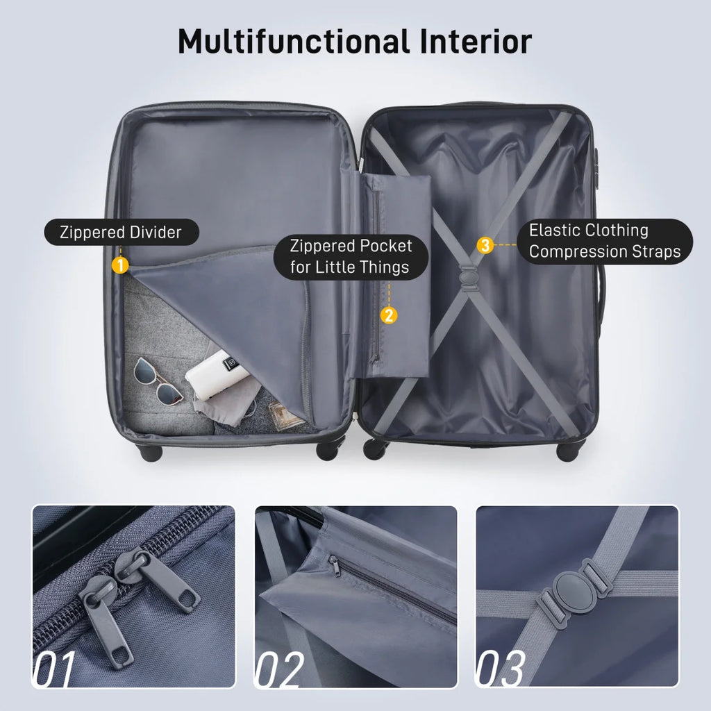 3 Piece ABS Luggage Set, Luggage with Spinner Wheel & TSA  20/24/28 inch, Purple