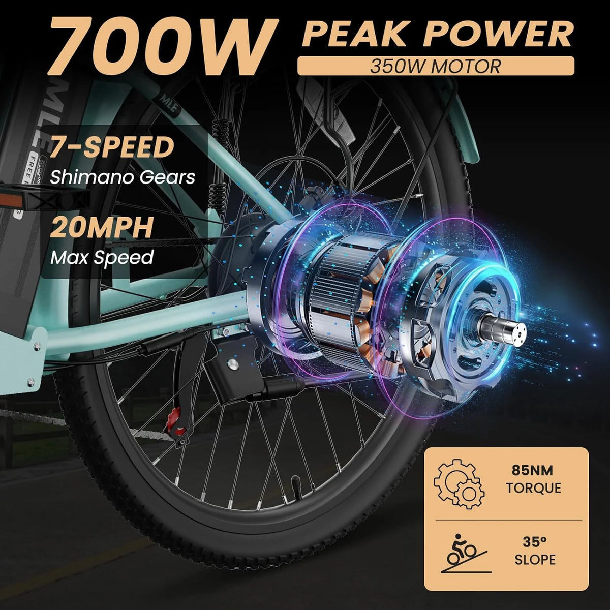 MOONCOOL Electric Bicycle for Adults 350W , 7-Speed Ebike with 36V 10.4Ah Removable Battery�� 40 Miles Range , 20 mph Electric Commuter Bike for Women Men, Certified to UL 2849 by SGS