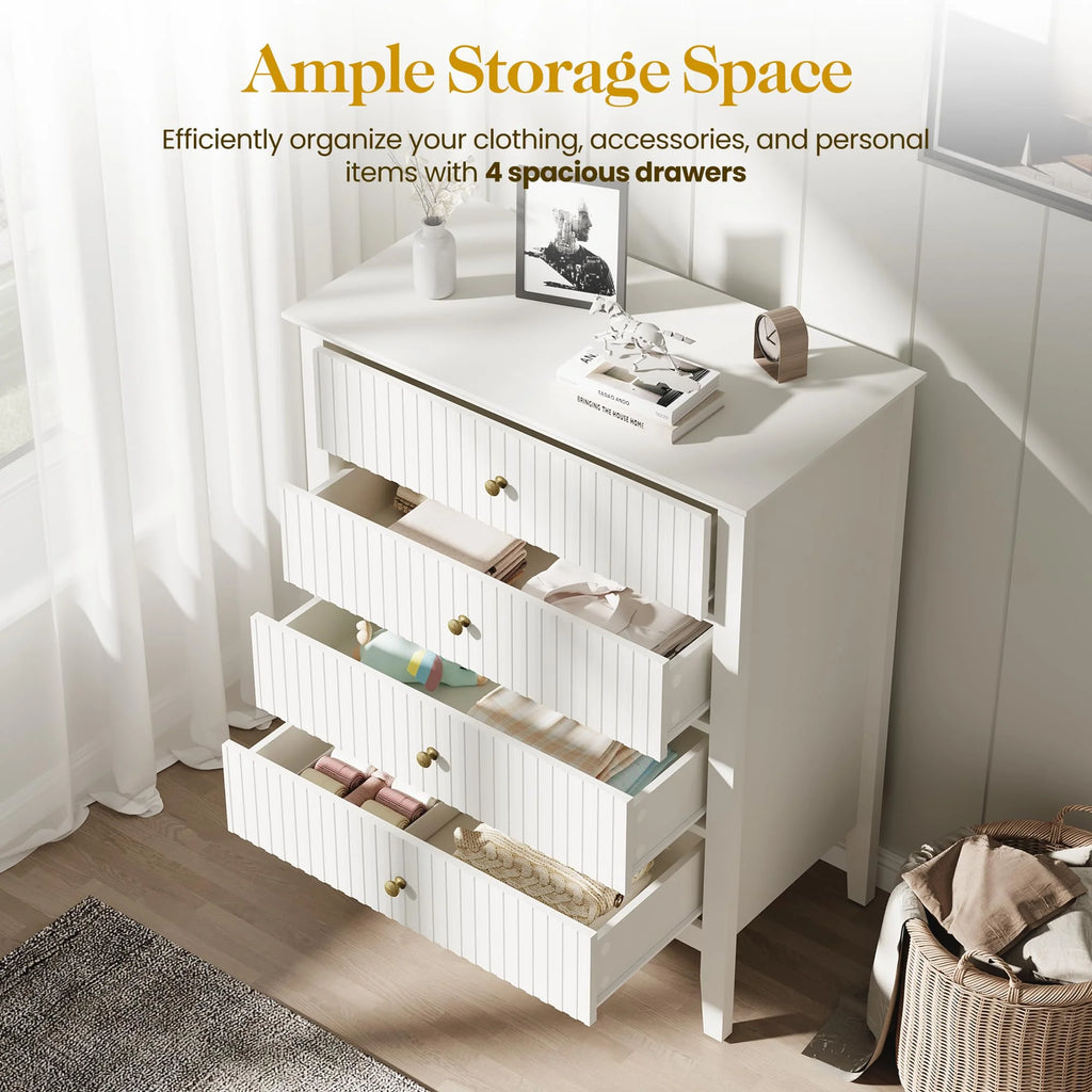 Heynemo Beige 6 Drawer Dresser, Fluted Modern Wood Chest