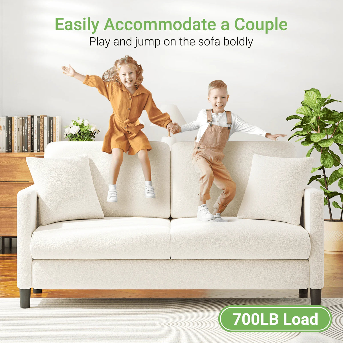 Loveseat Sofa,65" Comfy Teddy Fleece Love Seat Couch,Neche Extra Deep Seats Sofas,Tool-Free Setup Couch with 2 Pillows for Living Room,Coffee Brown