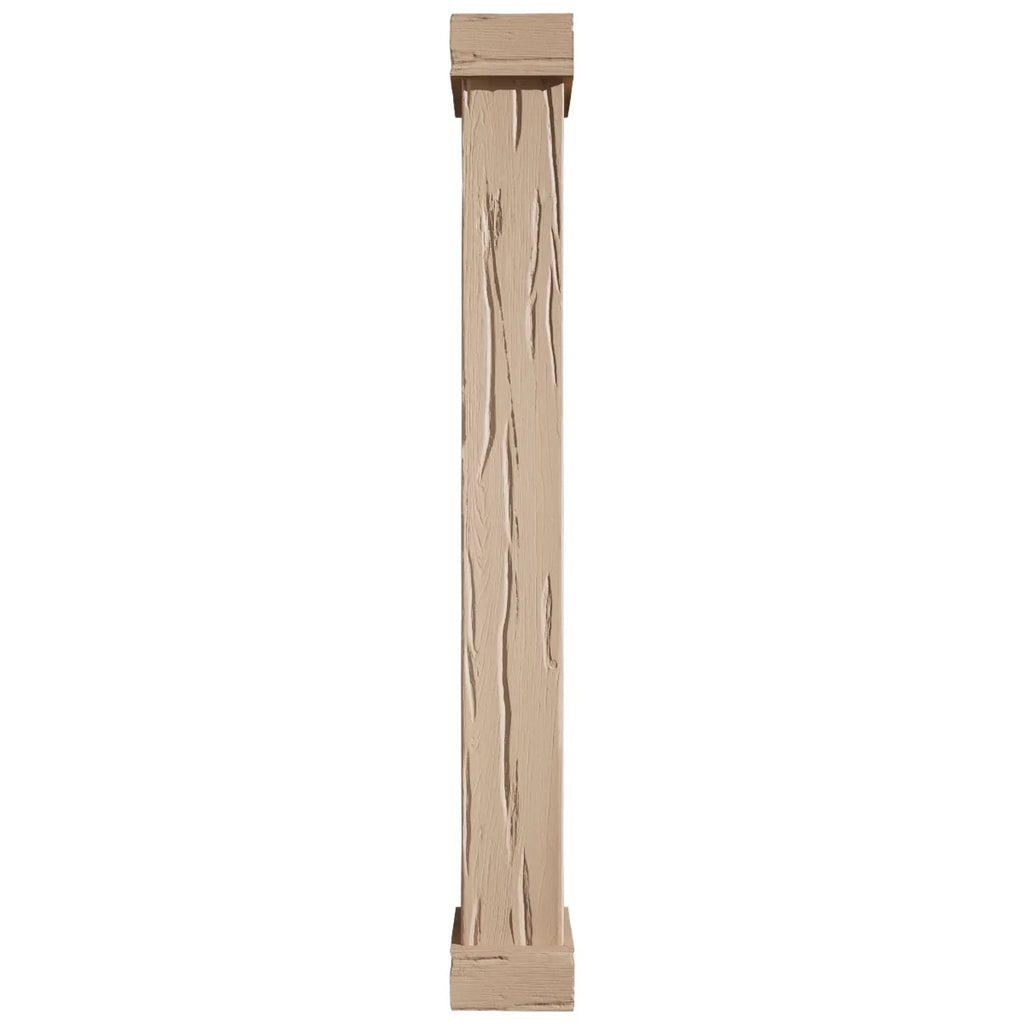 Ekena Millwork 18"W x 5'H Hand Hewn Endurathane Faux Wood Non-Tapered Square Column Wrap with Standard Capital & Base