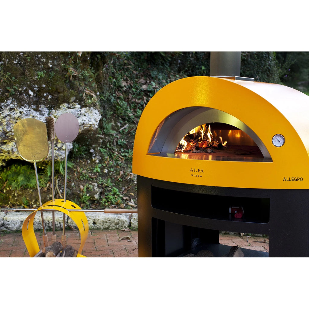 Alfa Allegro Outdoor Steel Italian Wood Fired Pizza Oven with Base, Yellow