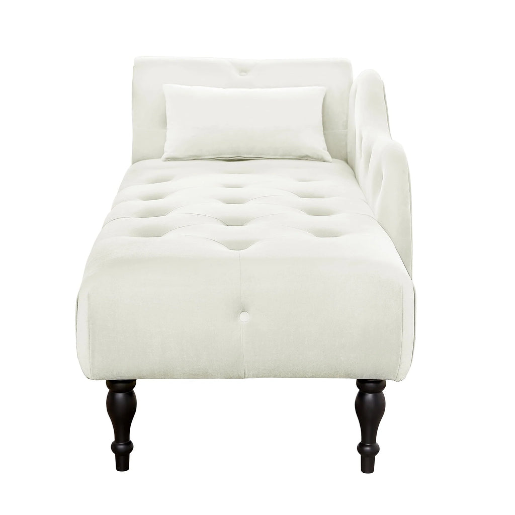 HUTWIFE Velvet Chaise Lounge, Left Arm Design Chaise with Nailhead Trim Tufted Button Lounge Chair with Pillow Modern Upholstered Rolled Arm Lounges Chair for Living Room Bedroom