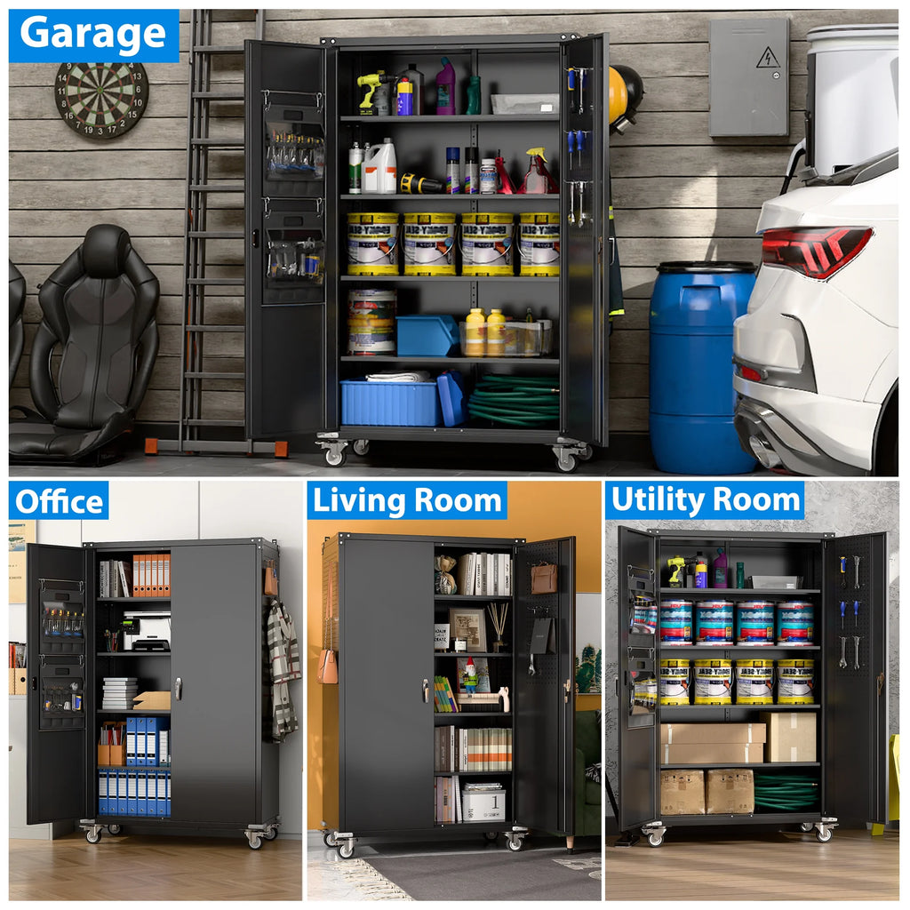 SUPEER 71" Metal Storage Cabinets with Wheels and Pegboards, Industrial Cabinet with 2 Drawers and 2 Adjustable Shelves,, Assembly Required