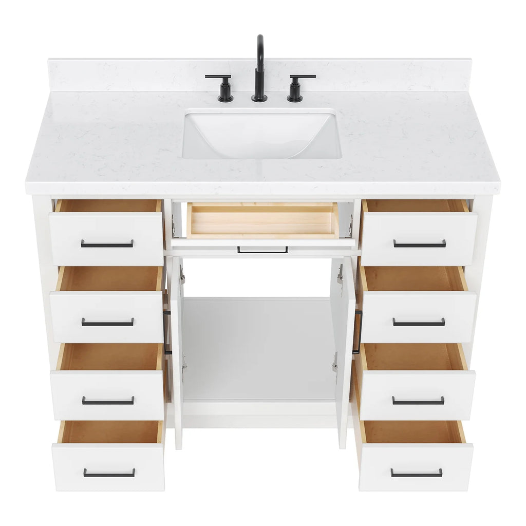 ARIEL Hepburn 48 Inch Rectangle Sink Bathroom Vanity With Carrara White Quartz Countertop 1.5 Edge In Grey