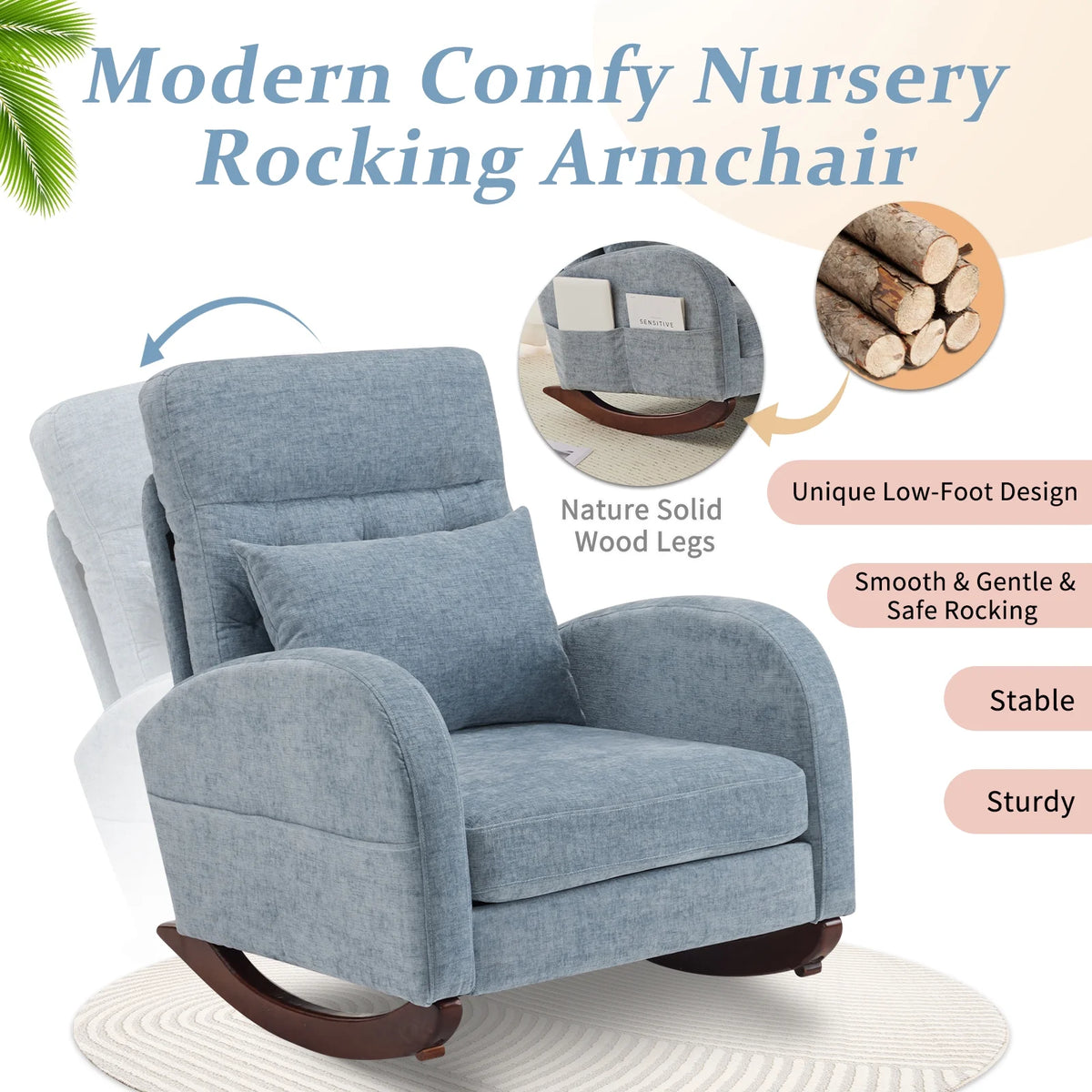 Ktaxon Rocking Accent Chair Glider Reading Chair Comfy Teddy Velvet Upholstered Single Sofa Rocker for Living Room, Nursery, Bedroom Beige