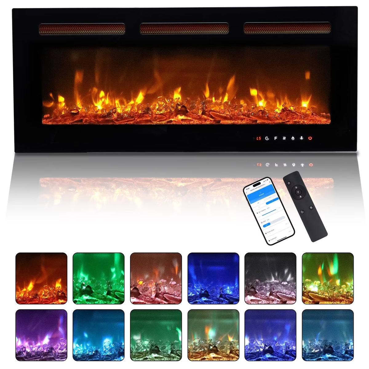Ktaxon 30" Electric Fireplace, Freestanding/Inserts/Wall Mounted Fireplace Heater with Remote Control, 12 Adjustable Flame Colors, Log & Crystal, 8H Timer for Living Room, Bedroom