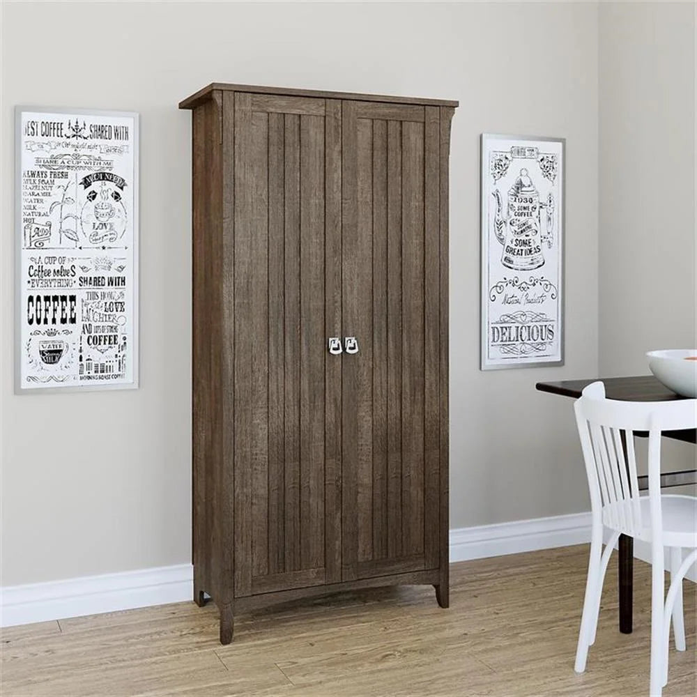 Bowery Hill Farmhouse Engineered Wood Tall Storage Cabinet with Doors in Black