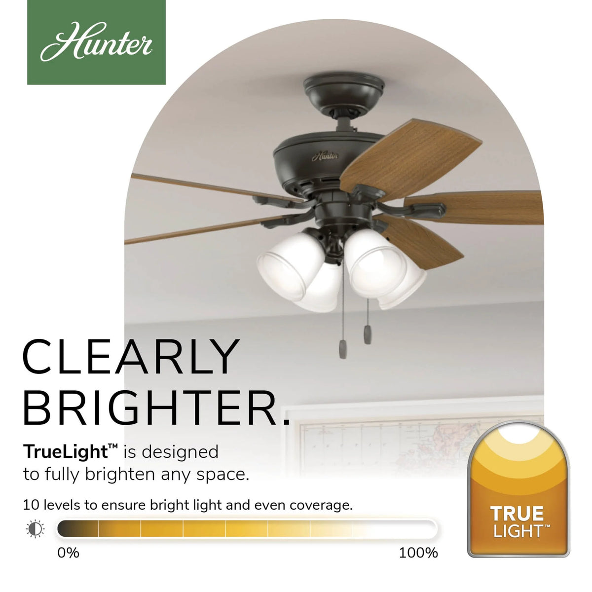 Hunter - Amberlin Indoor Ceiling Fan With Light, 52-inch, Brushed Nickel, Casual-style, 3-speed WhisperWind Motor, 53216, for Living Rooms, Bedrooms