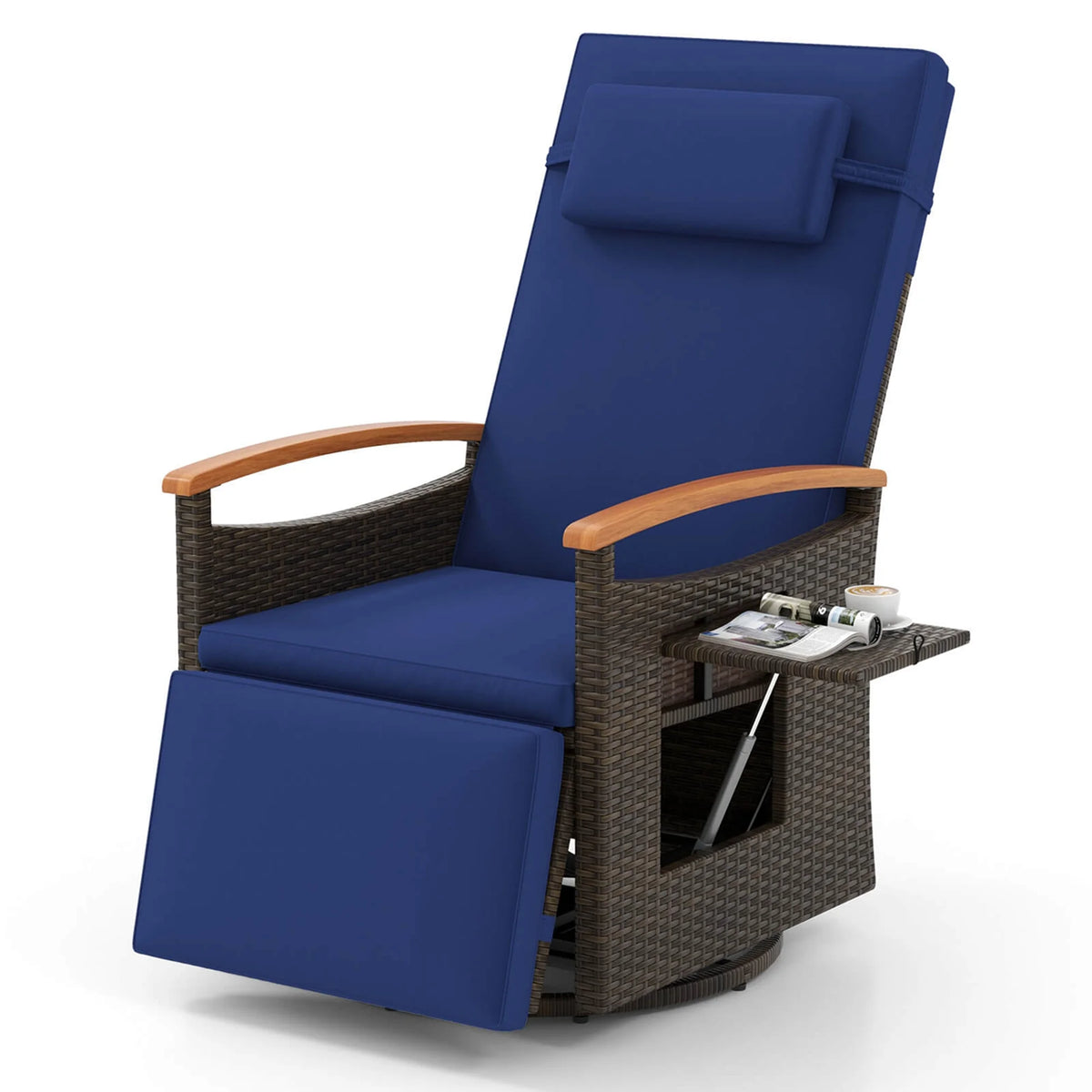 Costway Outdoor 360�� Swivel Rattan Recliner Chair Patio Wicker Chaise Lounge Chair Beige