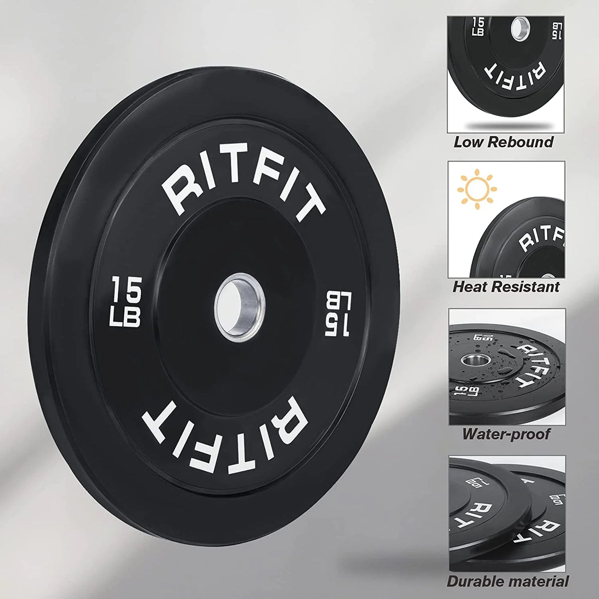 RitFit 45lb Olympic Weight Plate Set of 2, Bumper Plates With Steel Insert, Olympic Barbell Weight Plates for Gym and Home, Single, Pair