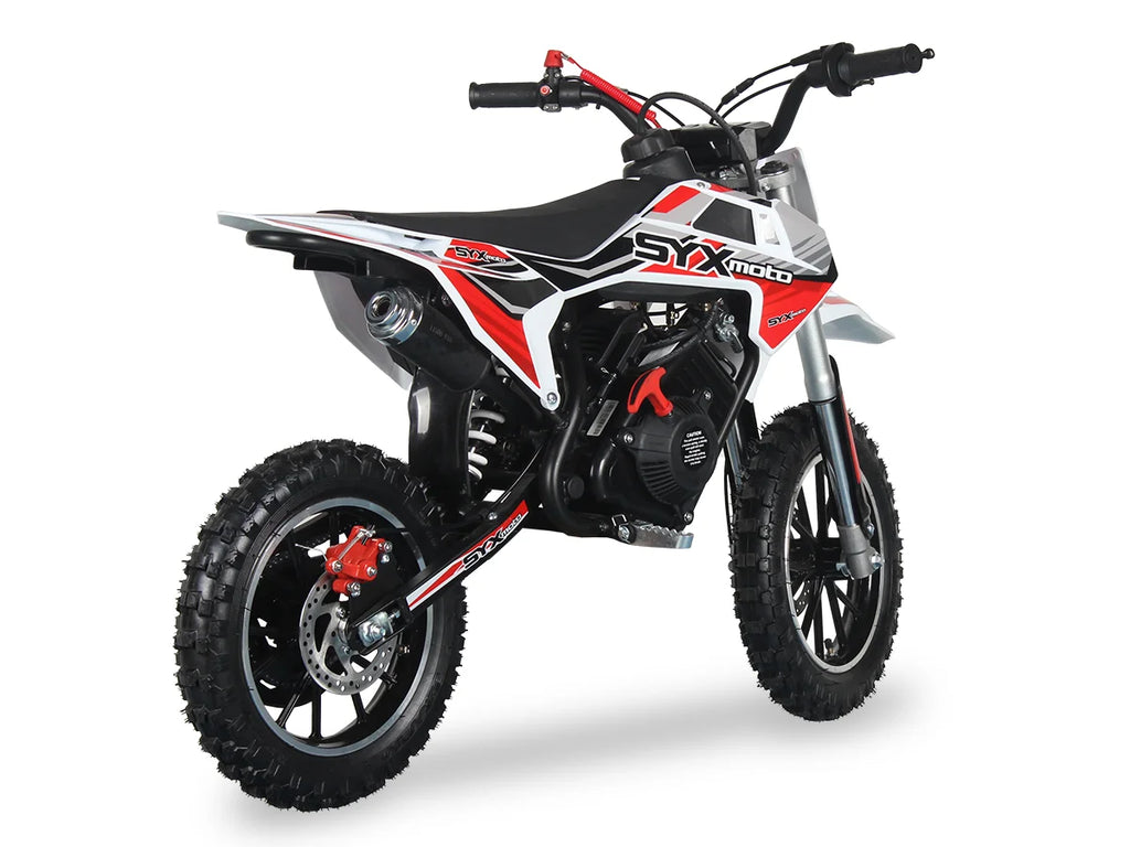 SYX MOTO 58cc Kids Mini Dirt Bike - 4-Stroke Gas Pit Bike, Pull Start, Off-Road Bike for Boys & Girls, Red/White