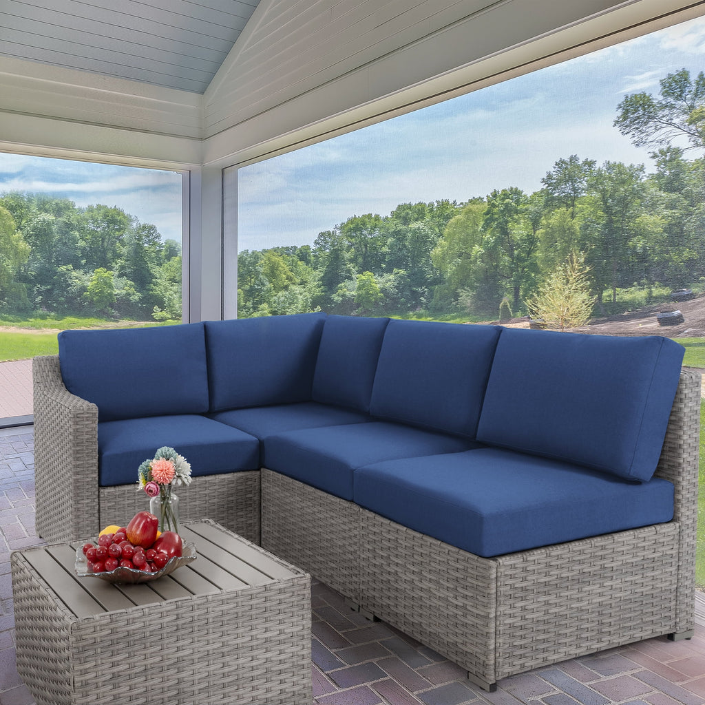 HAPPATIO 5-Piece Wicker Patio Conversation Set with Beige Cushions