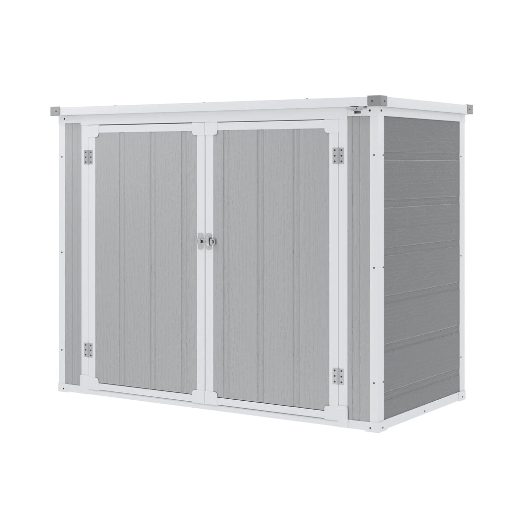 Shinpt Outdoor Storage Shed, 41 Cu Ft. All-Weather Resin Tool Shed, Lockable Double Door Shed for Storage of Garden Tools, Pool Accessories, Bikes, Garbage Bin, for Garden, Yard Lawn Pool