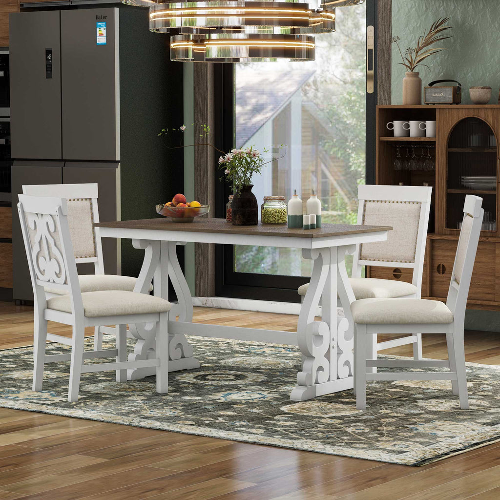 5 Piece Dining Table Set, Atumon Dining Table Set for 4, Wood Dining Room Set with 1 Table and 4 Upholstered Chairs, Farmhouse Dining Table Set for Kitchen Dining Room Apartment, Natural