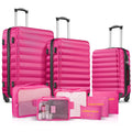 9 Piece Luggage Sets, Hard 20 24 28 inch Luggage with 6 Pieces Organize Bags Travel Suitcases Sets with Wheels, Rose