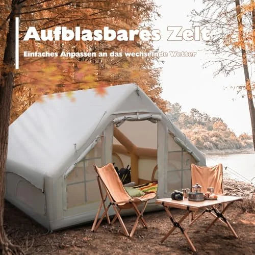 Inflatable Camping Tent, Glamping Inflatable Tent for Camping, 4 Season Water&Windproof Outdoor Oxford Blow Up Cabin Tent with Mesh Windows & Doors for 4-8 People Camping