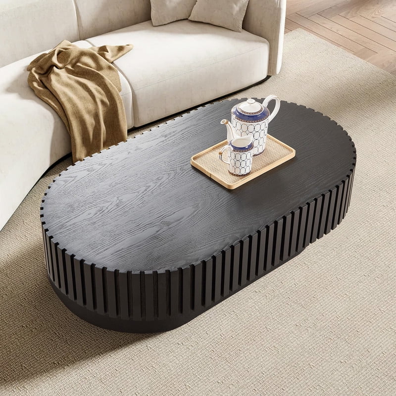FFH 43.7 inch Oval Coffee Table for Living Room,Handcraft Rustic Corner Coffee Table Nature Wood Relief Sturdy Pedestal for Apartmen,Side Table Centre Table,Nature Wood
