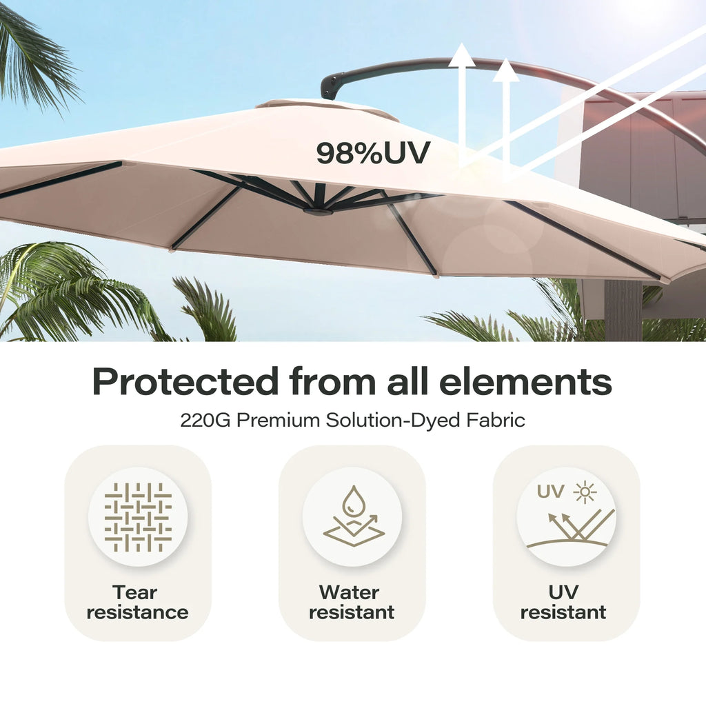 LAUSAINT HOME 11FT Patio Umbrella with Base, Outdoor Deluxe Curvy Cantilever Umbrella for Patio Pool Deck, Champagne