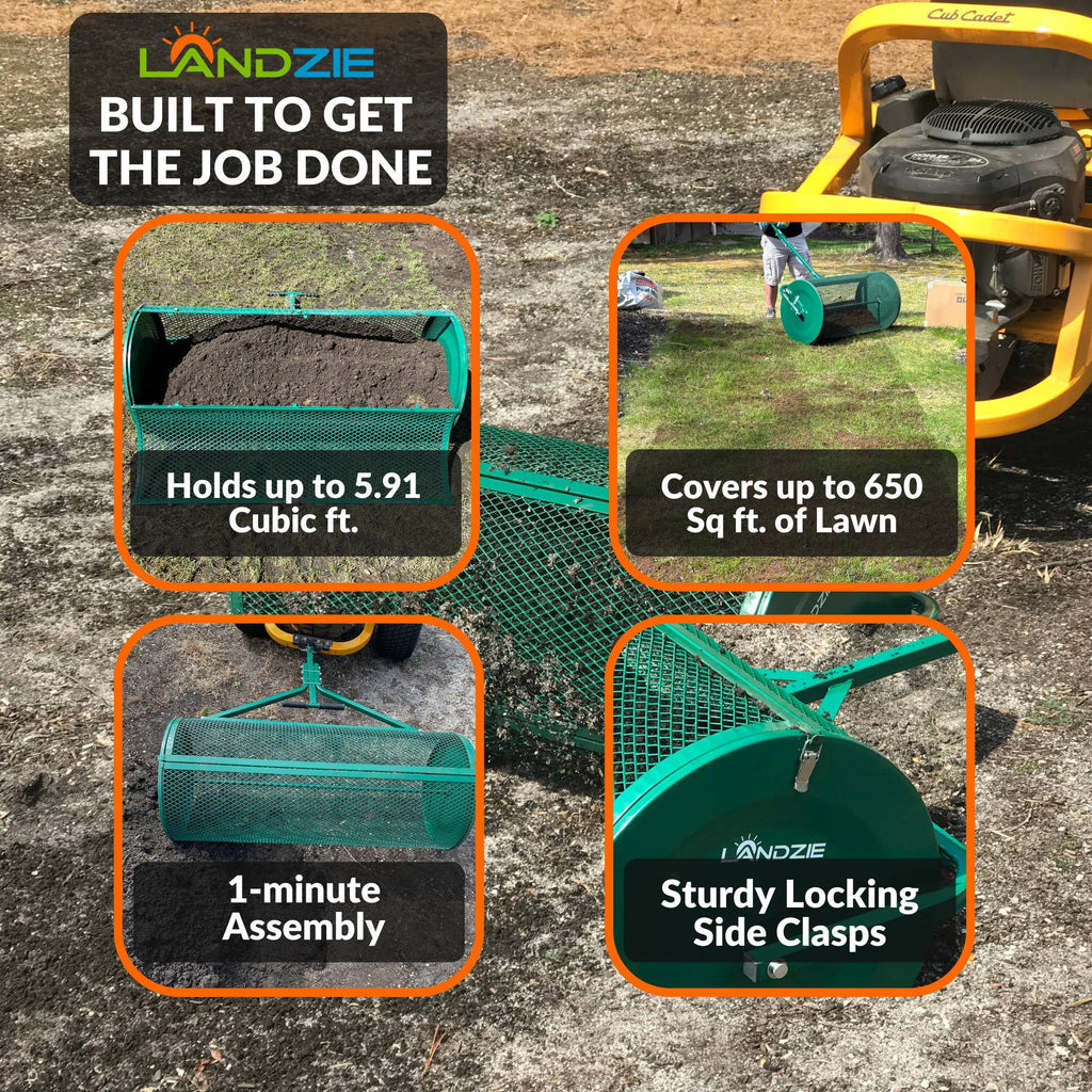 Landzie Compost Spreader 24 Inch Walk-Behind Lawn & Garden Spreader with Metal Mesh Basket