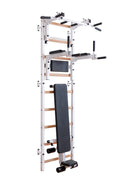BenchK 733 White Wall bars with convertible steel 6-grip pull-up bar that can also be used as a barbell holder, dip bar with back support and advanced workout bench