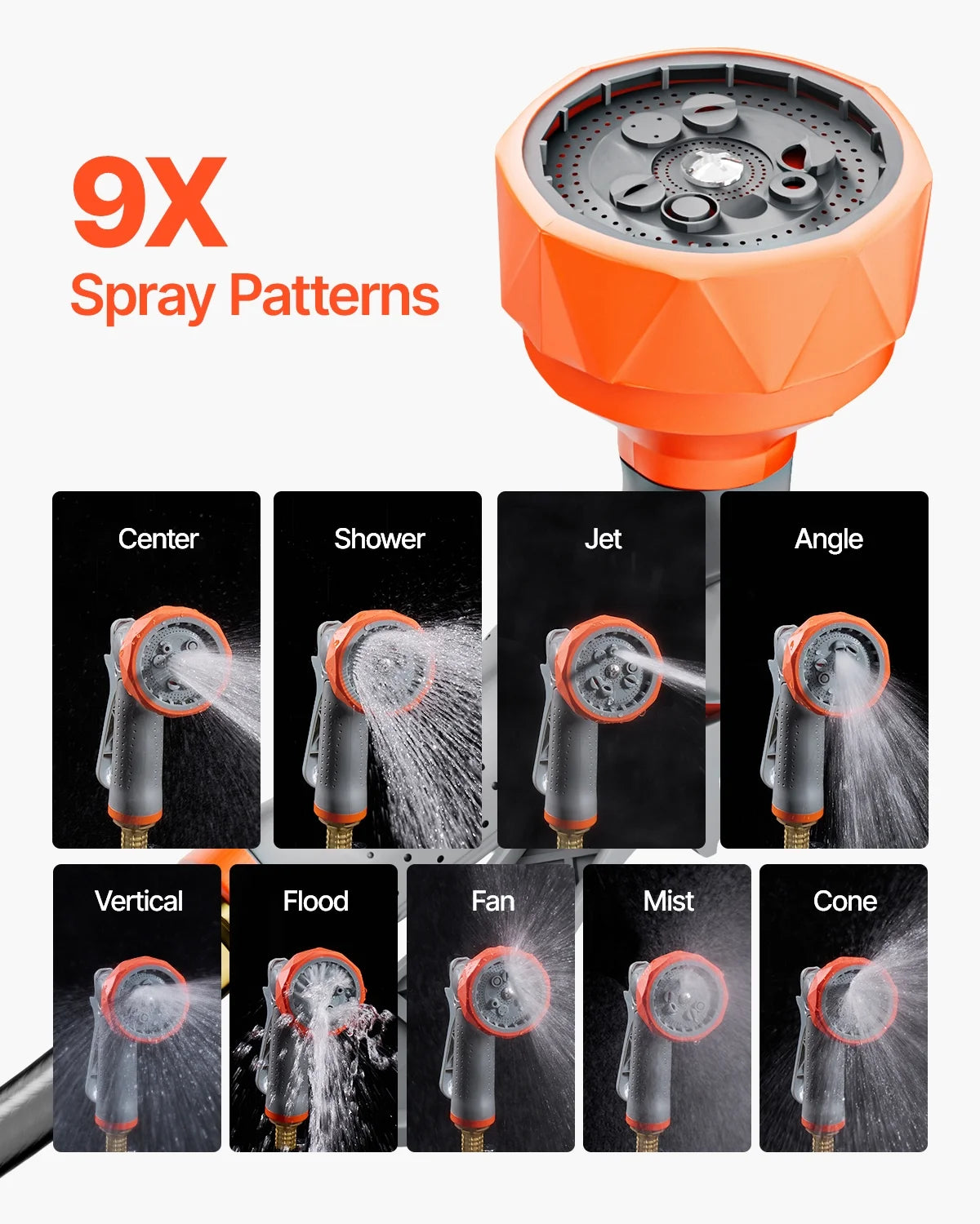 VEVOR Retractable Garden Hose Reel, 5/8 Inch x 100 ft Wall Mounted Hose Reel, Heavy Duty Garden Hose Reel with 9 Patterns Nozzle, Any Length Lock, Upgraded Slow Return System and 180��Swivel Bracket