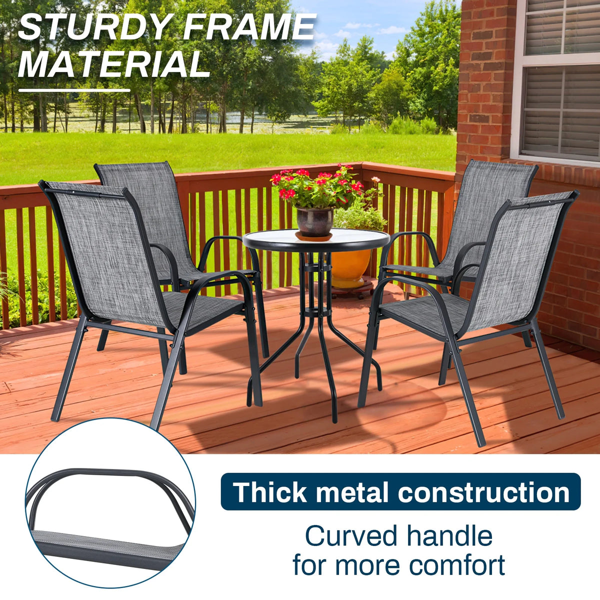 Arlopu 8Pcs Patio Dining Chairs Outdoor Stackable Armrest Chairs for Lawn Garden Backyard