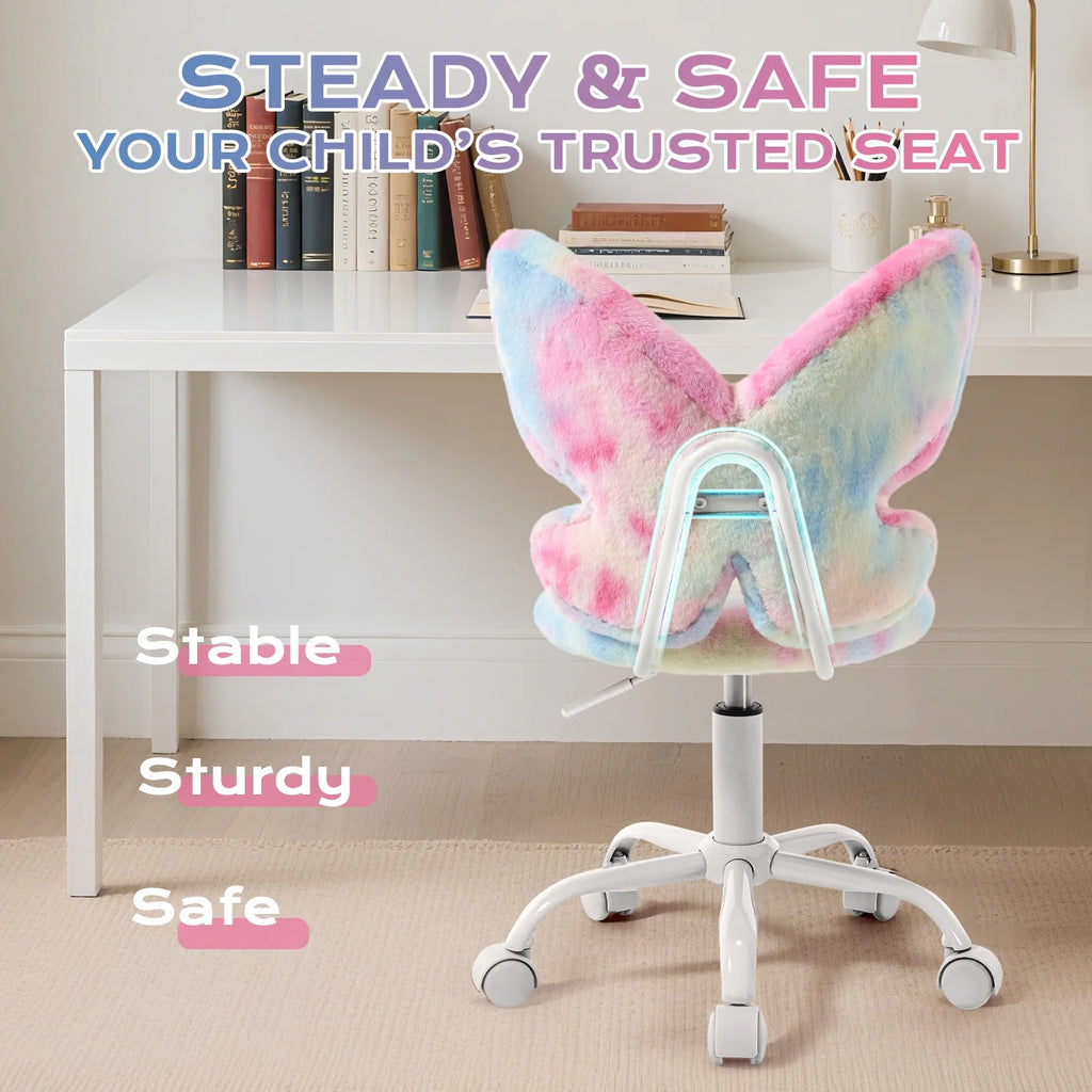 Adorable Butterfly Kids Desk Chair - Comfy Swivel Computer Chair for Girls Room, Fluffy Kids Office Chair for Reading & Vanity,Blue