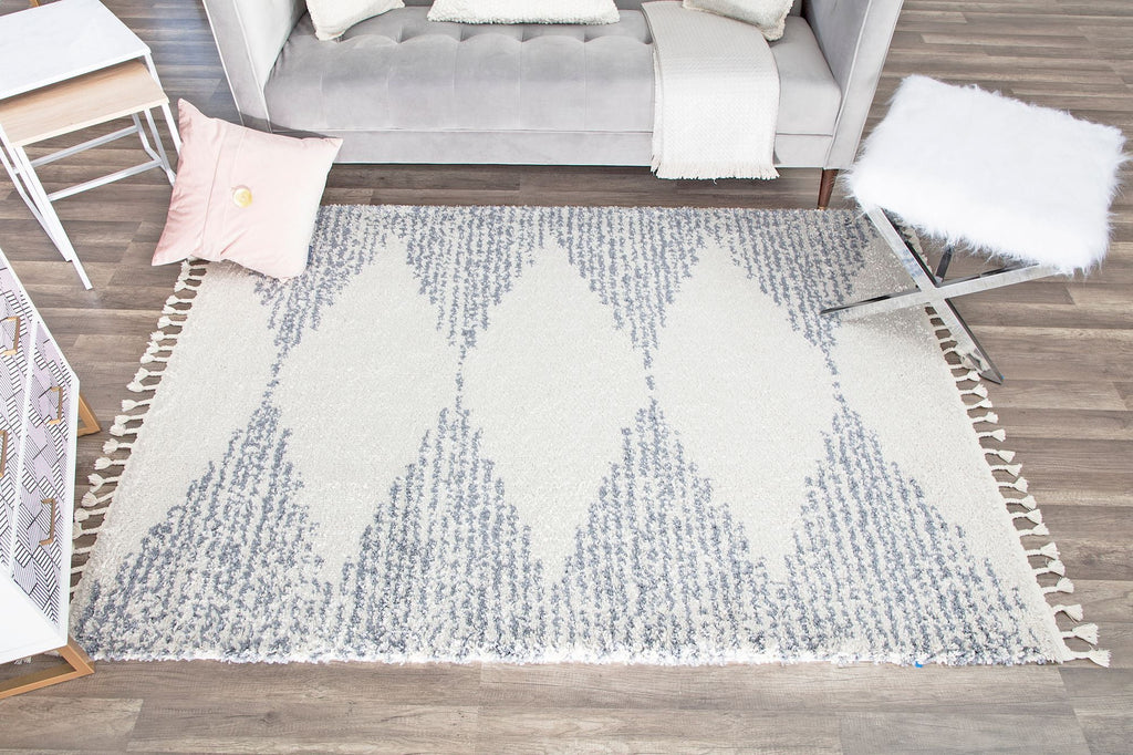 Rugs America Moon Collection MS30A Moroccan Tribal Heath White Area Rug, 8'0"x10'0"
