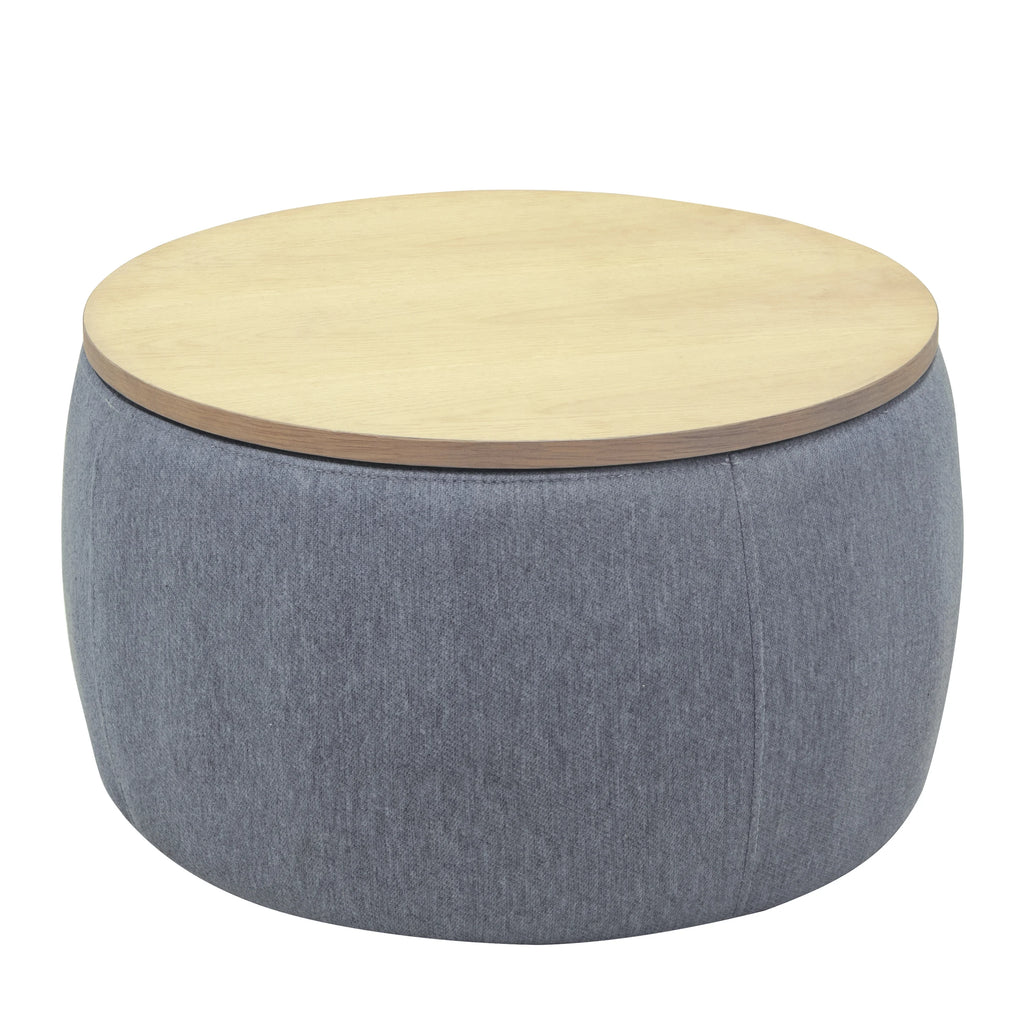 BTMWAYRound Coffee Table, 2 in 1 Round Storage Ottoman with Reversible Lid Tray, Upholstered Round Storage Ottoman Coffee Table with Storage, Footstool End Table for Living Room, Bedroom, Light Gray