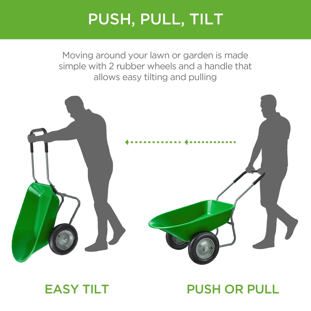 Best Choice Products Dual-Wheel Home Wheelbarrow Yard Garden Cart for Lawn, Construction - Green