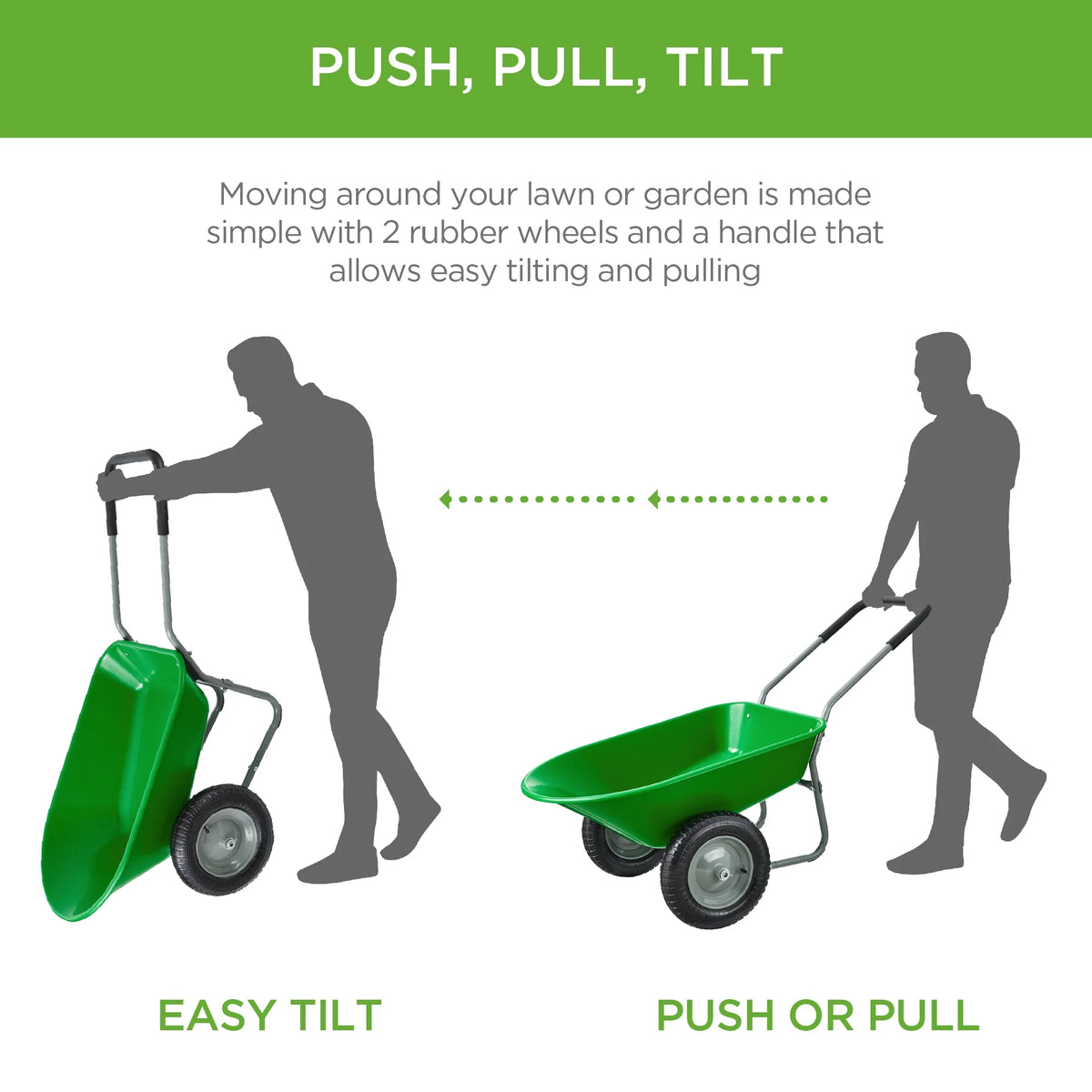 Best Choice Products Dual-Wheel Home Wheelbarrow Yard Garden Cart for Lawn, Construction - Green