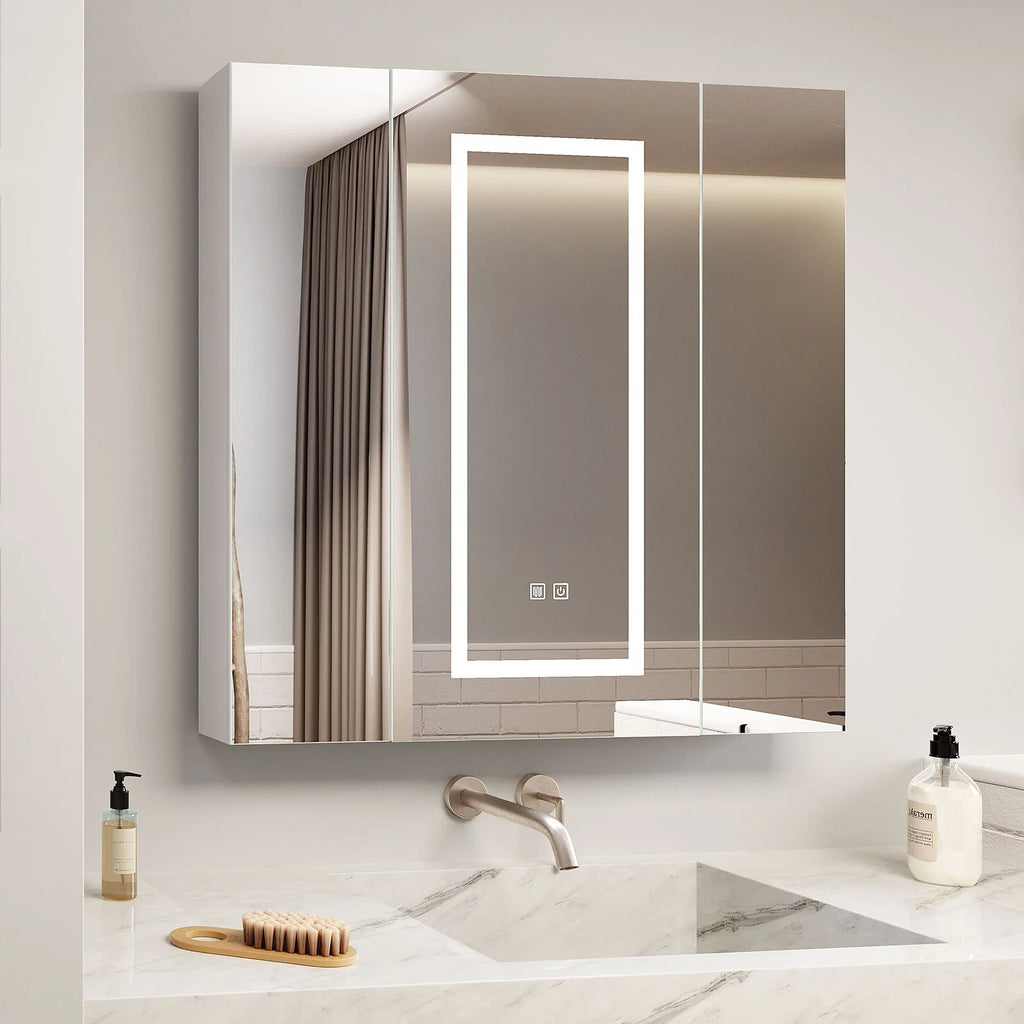 LED Lighted Medicine Cabinet With Mirror Large 3 Doors Medicine Cabinet Bathroom