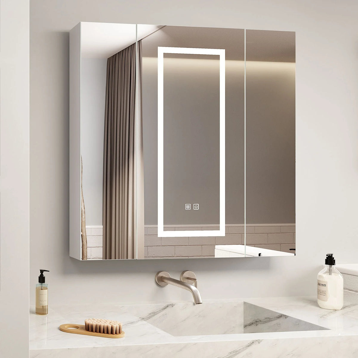 LED Lighted Medicine Cabinet With Mirror Large 3 Doors Medicine Cabinet Bathroom