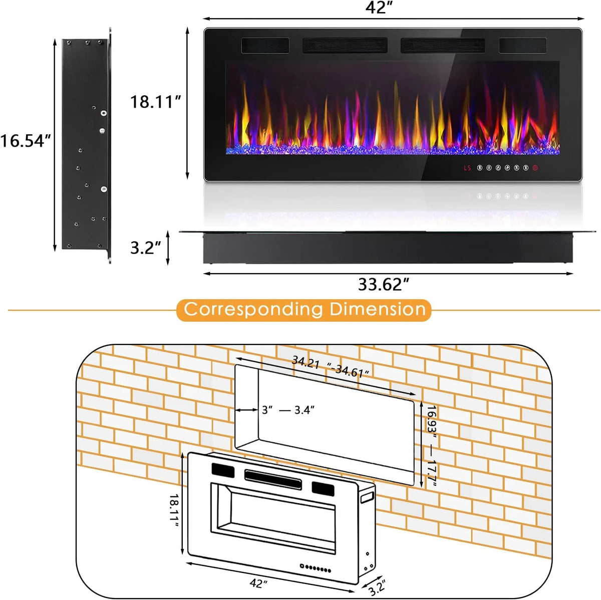 Vitesse Electric Fireplace 50 in 1500 W