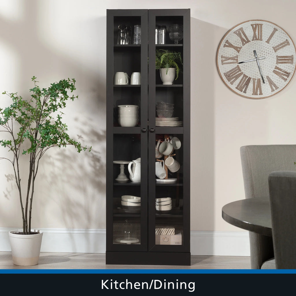 Mainstays Glass Door Storage Bookcase, Black Finish