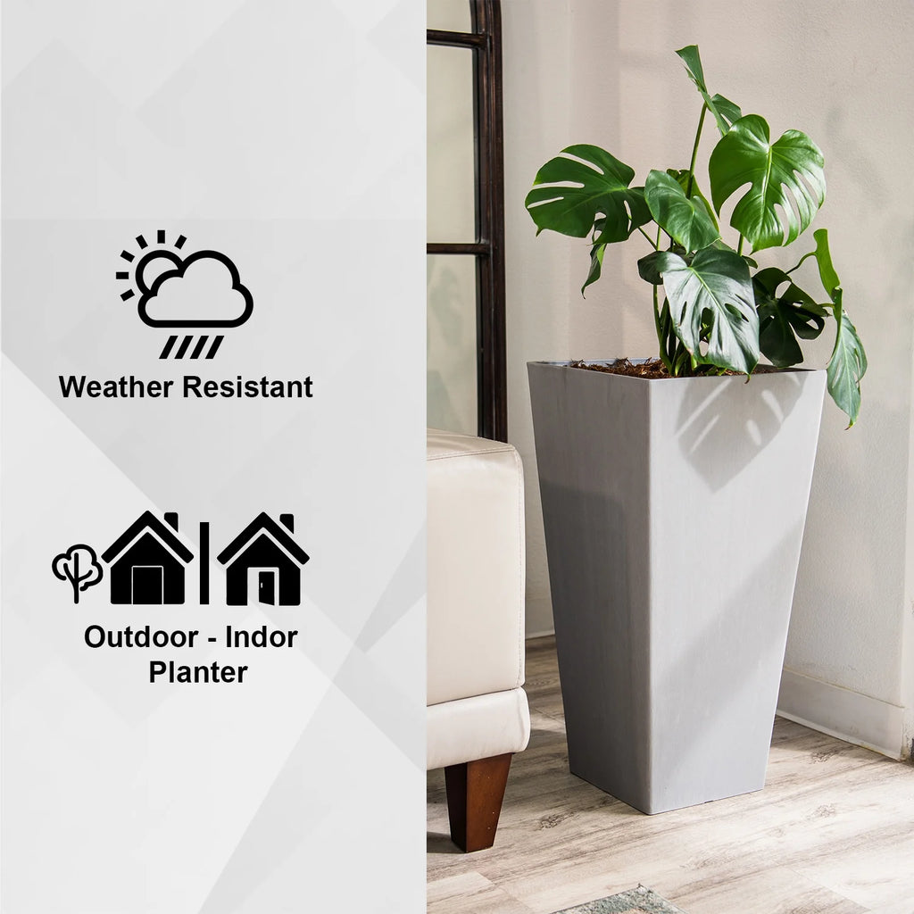 XBrand Modern 30-Inch Tall Square Planter, Modern Tapered Planter Perfect for Indoor & Outdoor Planter, Patio Décor, Black