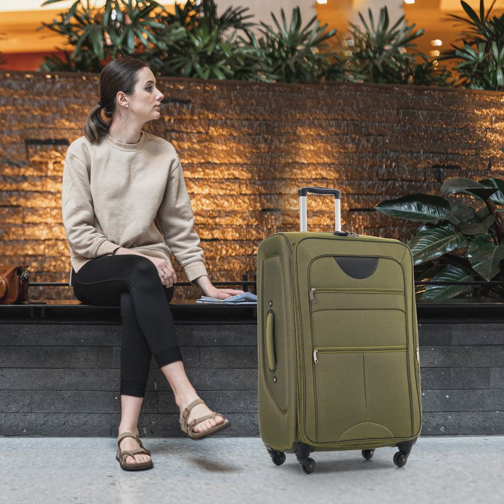 EUROCO 3 Piece Softside Luggage Set,Expandable Suitcase Set with TSA Lock and Spinner Wheels,Lightweight Suitcase for Men Women(20",24",28"),Black