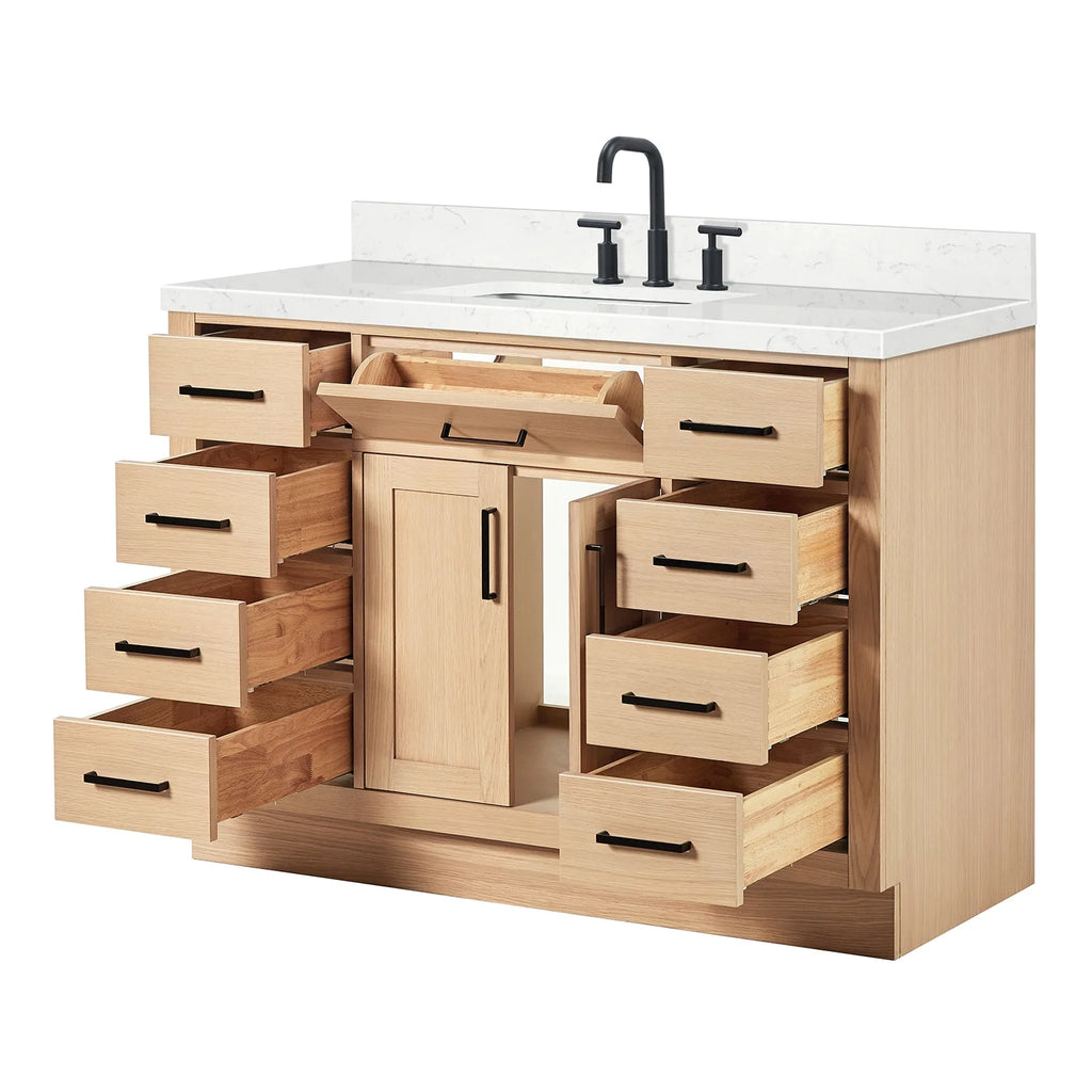ARIEL Hepburn 48 Inch Rectangle Sink Bathroom Vanity With Carrara White Quartz Countertop 1.5 Edge In Grey