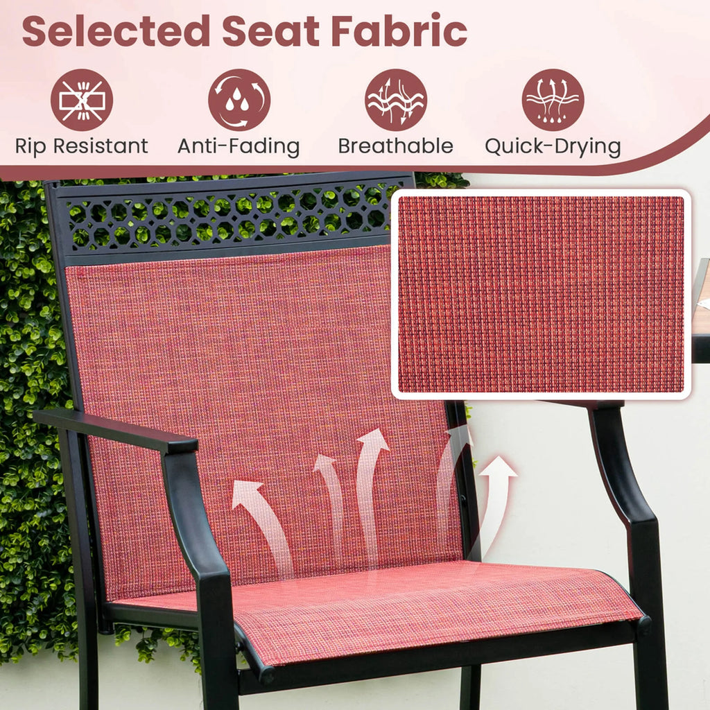 Costway Outdoor Counter Stools Set of 2 with Footrest & Armrests Metal Frame for Backyard Blue