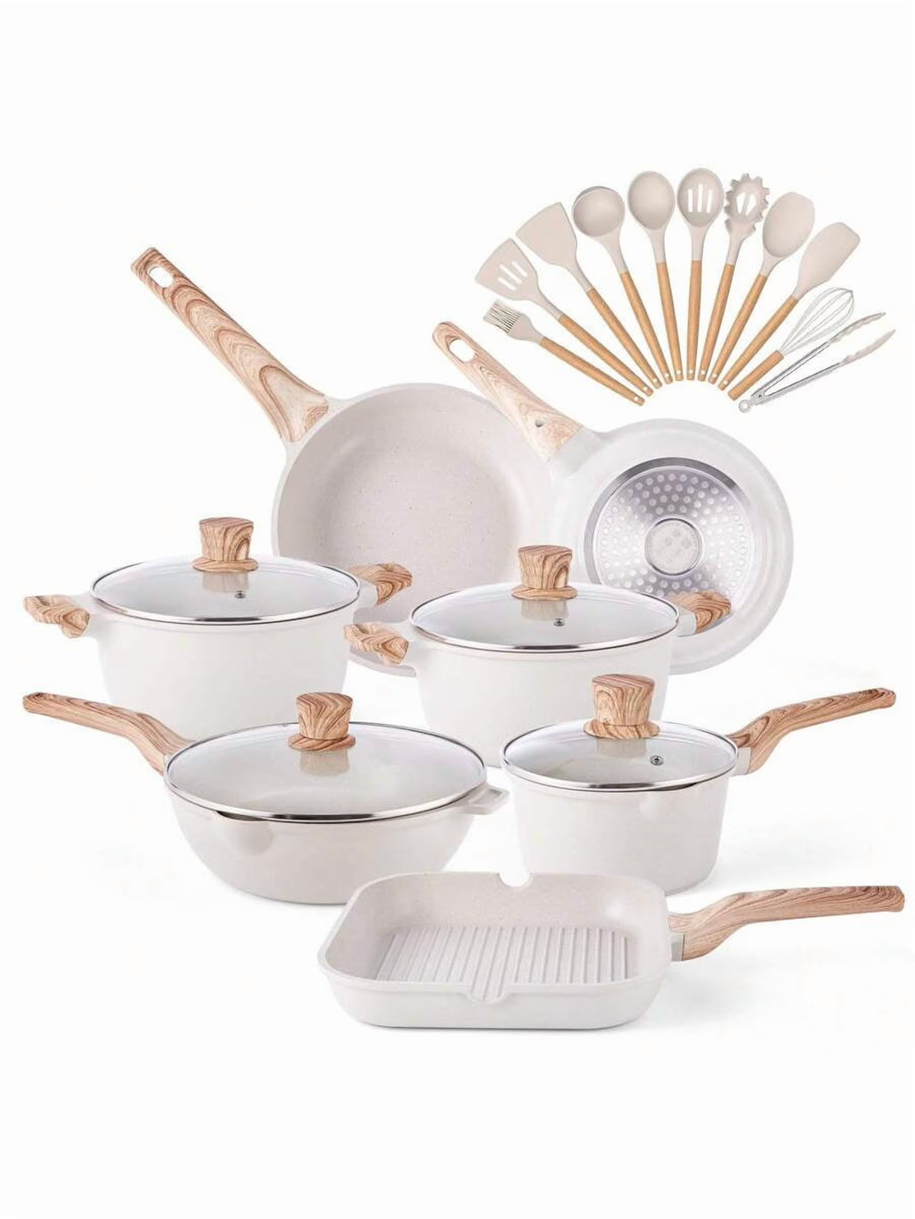 Caannasweis Pots And Pans Set Nonstick Cookware Sets Kitchen Cooking Pot Granite Frying Pans 20 Pieces