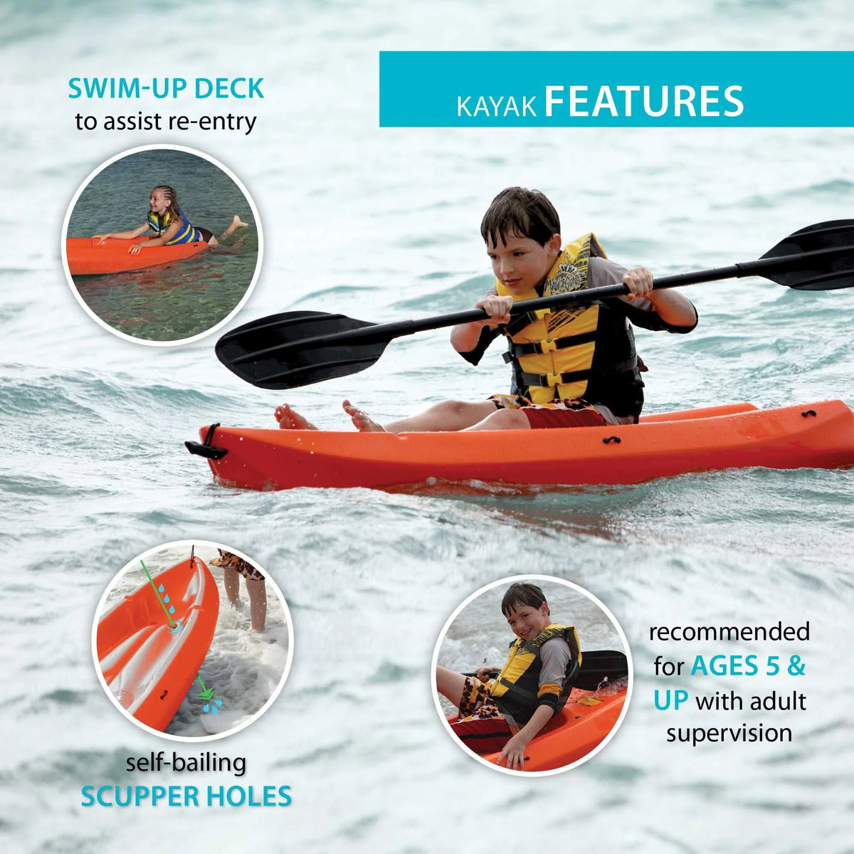 Lifetime Wave 6 ft Youth Kayak, Orange (90154)