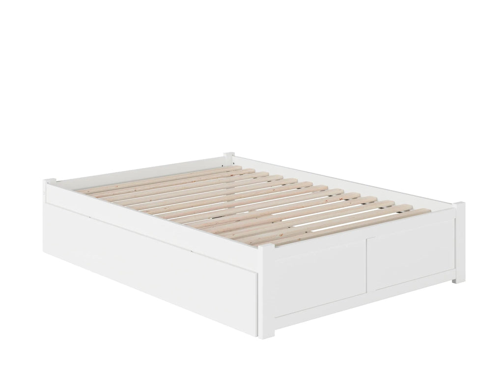 Concord Full Platform Bed with Flat Panel Foot Board and Full Size Urban Trundle Bed in White
