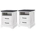 ACCOHOHO Nightstands Set of 2 with Charging Station, Rustic End Table with 2 Drawers Farmhouse Side Table with 3-tier Storage for Bedroom Living Room, White