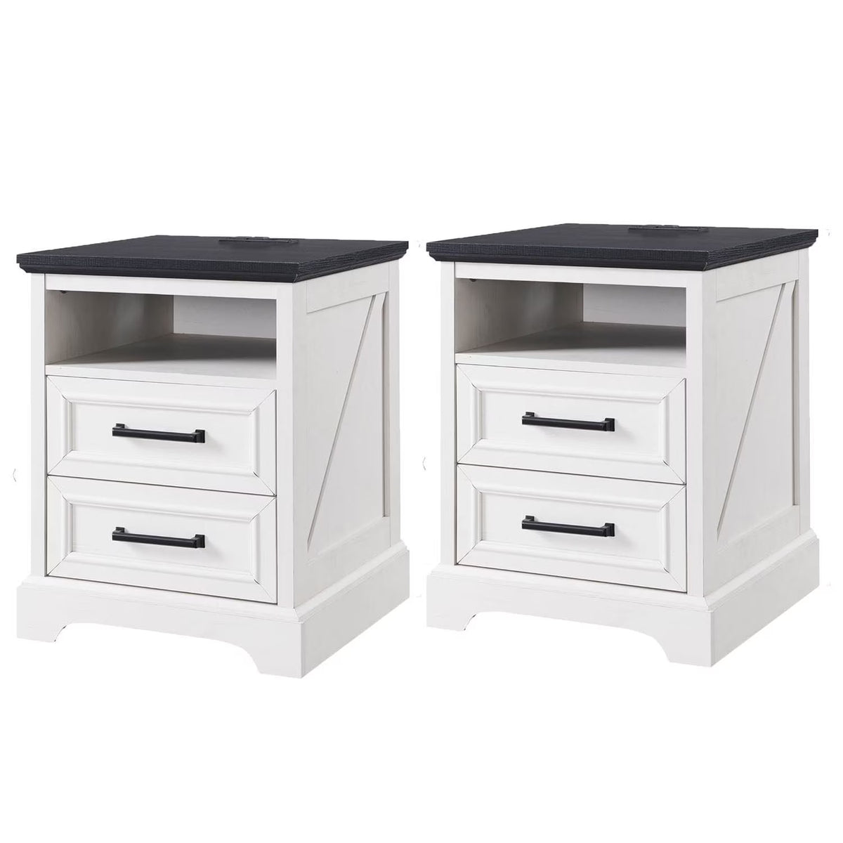 ACCOHOHO Nightstands Set of 2 with Charging Station, Rustic End Table with 2 Drawers Farmhouse Side Table with 3-tier Storage for Bedroom Living Room, White