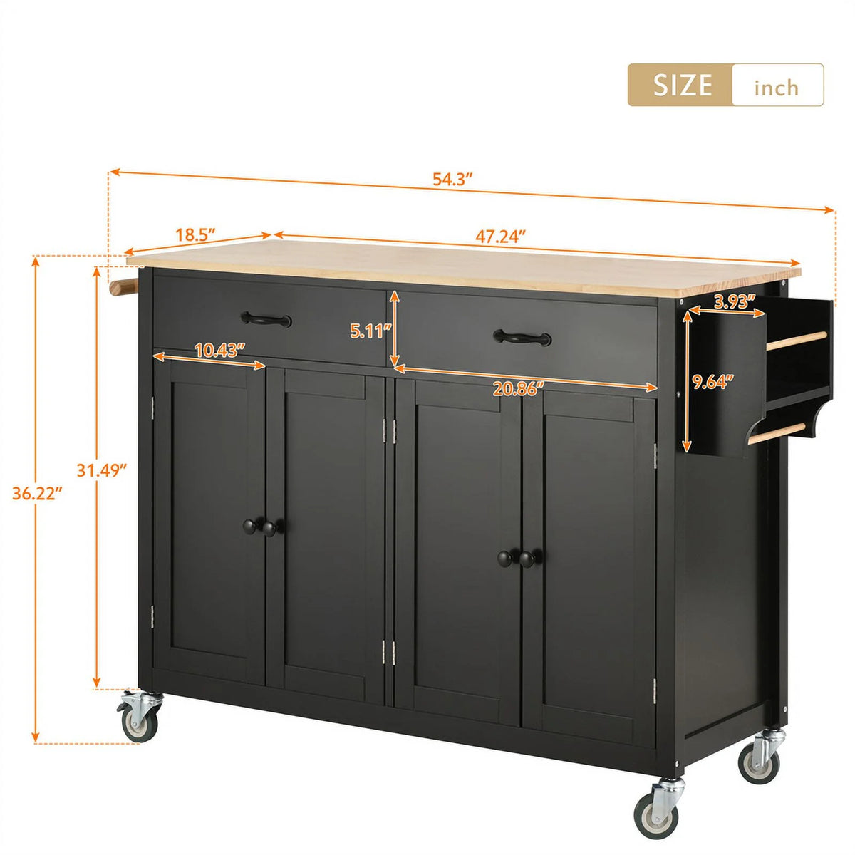 Kitchen Storage Islands&Carts with Solid Wood Top and Locking Wheels, Kitchen Island Cart with 4 Door Cabinet and Two Drawers, Kitchen Cabinets for Kitchen and Dining Room, Green