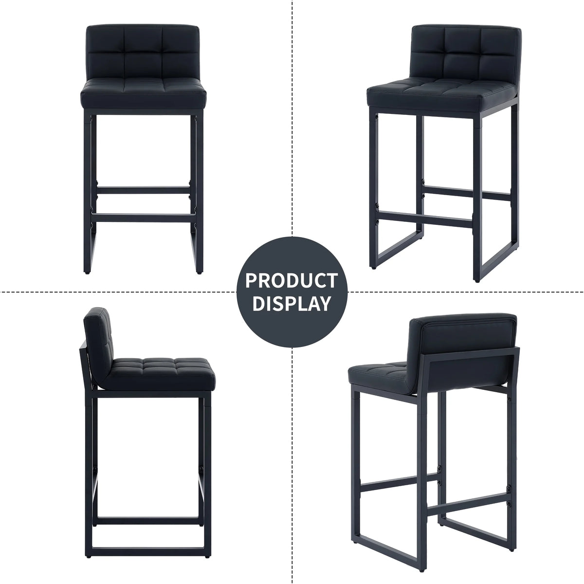 FIRAVOE Bar Stools Set of 3, Counter Height Bar Stools (Low Back)(Thickened Frame) 26" PU Leather Barstools Bar Chairs for Kitchen Island, Black